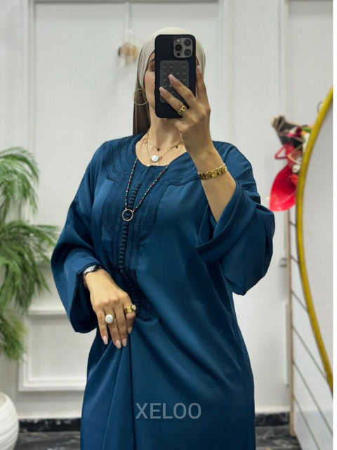 Caftan Gandoura Gazelle Bleu Pétrole