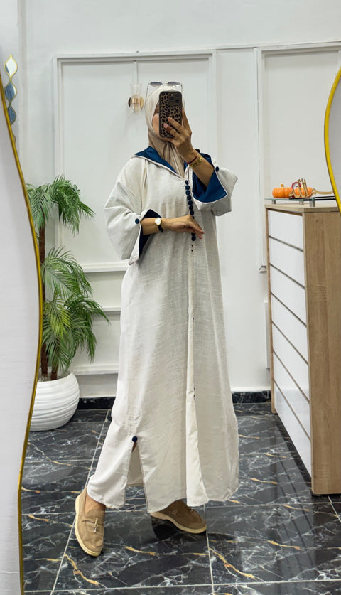 JELLABA EN LAINE BLANC CASSÉ